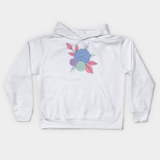 Wild colorful flowers botanical design in blue, lilac, green and pink Kids Hoodie